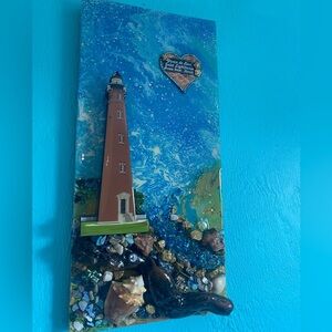 Ponce Inlet, Florida Coastal Lighthouse Wall Art in Blue and Brown